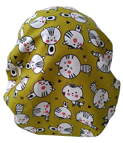 Gorro quirófano GATITOS Mujer para Pelo Largo Veterinaria Enfermera Dentista Cocina con toalla en la frente y ajustable fácil con tensor y goma