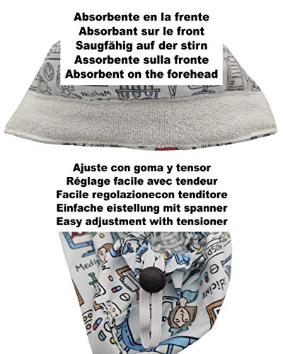 Gorro quirófano INSTRUMENTAL MEDICO con botones y nombre bordado en opciones Pelo largo Enfermera Dentista Veterinaria Absorbente y ajustable a tu gusto
