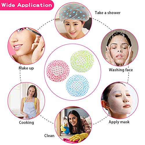 Gorros de Ducha 3 Piezas, Impermeable Gorros de Ducha Grande Reutilizables Gorro de Baño Elástico, Lavables Banda Gorros de Pelo para Mujeres Niña el Cuidado del Maquillaje Balneario