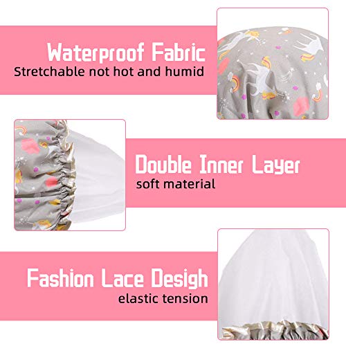 Gorros de Ducha, 4 Piezas Impermeable Gorros de Ducha Grande Reutilizables Gorro de Baño Elástico, Lavables Banda Gorros de Pelo para Mujeres Niña el Cuidado del Maquillaje Balneario