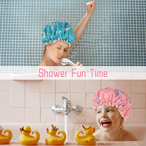 Gorros de Ducha, 4 Piezas Impermeable Gorros de Ducha Grande Reutilizables Gorro de Baño Elástico, Lavables Banda Gorros de Pelo para Mujeres Niña el Cuidado del Maquillaje Balneario