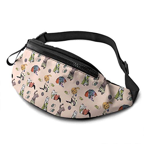 GOSMAO Riñoneras Deportivas,Riñoneras Running con Correa Ajustable,Gatos de Dibujos Animados Jugando,Bolsos de Gimnasio Bolsos Bandolera para Hombre Mujer