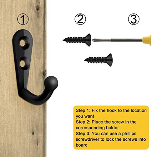 gotyou 20 Pieza Ganchos percheros Vintage, Estilo Vintage de Pared Solo Gancho para Ropa con 40 Tornillo, Metal Ganchos para Ropa, Gancho Simple de Estilo Retro para Cocina, Baño, Dormitorio(Negro)