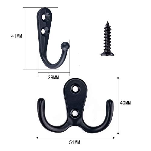 gotyou 20 Pieza Ganchos percheros Vintage, Estilo Vintage de Pared Solo Gancho para Ropa con 40 Tornillo, Metal Ganchos para Ropa, Gancho Simple de Estilo Retro para Cocina, Baño, Dormitorio(Negro)