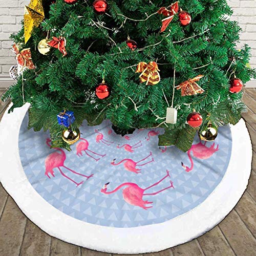 GOWINEU 48 Pulgadas, con Hermoso patrón Tropical con flamencos Rosados ​​en una Falda de árbol de Navidad Gris Claro, con Borde Blanco, Feliz Fiesta de Navidad, niños, Mujeres, Decoraciones navideñas