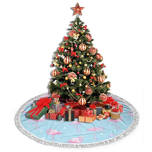 GOWINEU Patrón de Flamenco, Falda de árbol de Navidad, con Borla Falda de árbol de Navidad 36 Pulgadas
