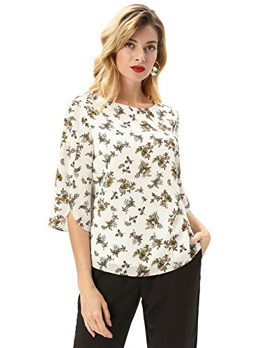 GRACE KARIN Blusa Mujer Moda Mujer Casual Gasa Camisa Informal Suelta Cuello Redondo Top Blusa de poliéster Floral 4S CLAF15-14