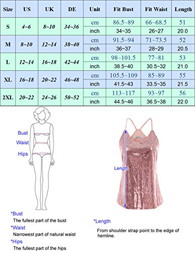 GRACE KARIN Camiseta de Tirantes para Mujer de Lentajuelas Top Brillante para Fiesta Oro Rosa S