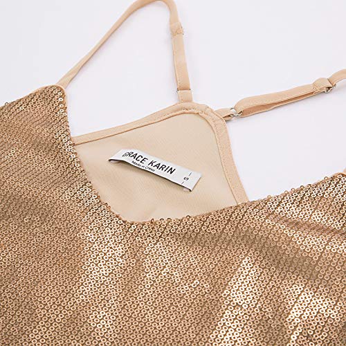 GRACE KARIN Camiseta de Tirantes para Mujer de Lentajuelas Top Brillante para Fiesta Oro Rosa S