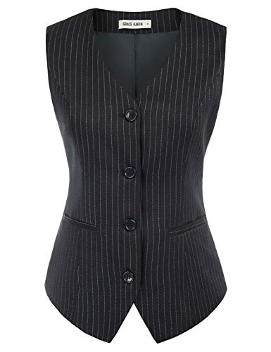 GRACE KARIN - Chaleco de traje sastre, jacquard, floral, sin mangas Cl89a20-1/Rayé XXX-Large