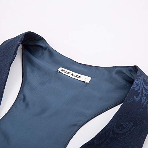 GRACE KARIN Chaleco Victoriano de Jacquard para Mujer Mediano Steampunk Azul Marino 2XL