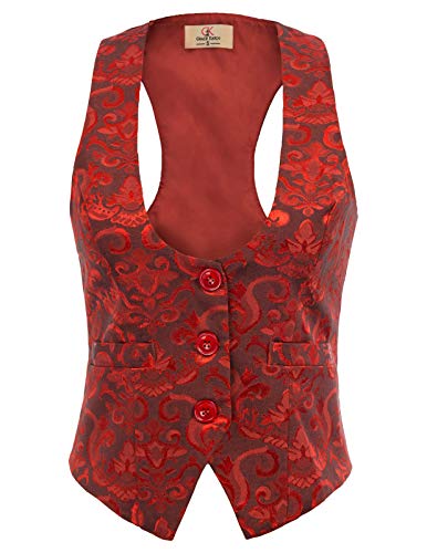GRACE KARIN Chaleco Victoriano de Jacquard para Mujer Mediano Steampunk Rojo 2XL