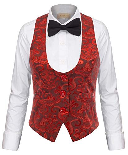 GRACE KARIN Chaleco Victoriano de Jacquard para Mujer Mediano Steampunk Rojo 2XL