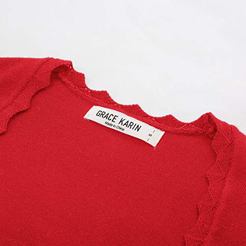 GRACE KARIN Las Mujeres Se Encogen de Hombros 3/4 Cardigan para Una Blusa de Vestido Corto Informal para Spring Red S CL10960-4