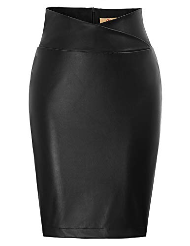 GRACE KARIN Mujer Falda Corta Negro Vintage Falda Lápiz de Cuero Tamaño XL DECL05-1