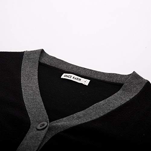 GRACE KARIN Suéter Bonito de Botones con Escote Pico para Mujer S Negro