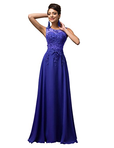 GRACE KARIN Vestidos Azules Vestido de Fiesta Larga Elegante Encaje Floral Talla 38