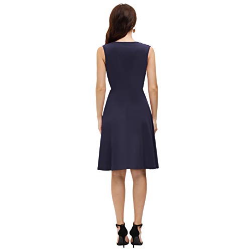 GRACE KARIN Vestidos de Mujer Cuello en V Profundo Vestido Formal Azul Vestido Plisado Acampanado 2XL CLS02215-2