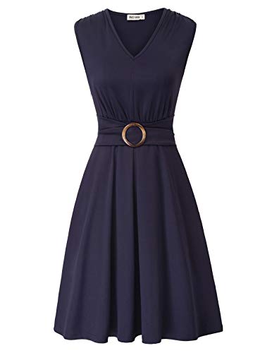 GRACE KARIN Vestidos de Mujer Cuello en V Profundo Vestido Formal Azul Vestido Plisado Acampanado 2XL CLS02215-2