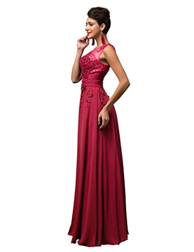 GRACE KARIN Vestidos Rojo Oscuro Vestido de Vuelo Elegante Baile Fin del Curso Talla 38