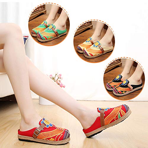 gracosy Alpargatas Zapatos de Mujer Caminando Zapatillas Plano de holgazán Sandalias de Verano de Playa Transpirables Bordados de Flores Coloridas jardín de Ocio al Aire Libre Zapatillas de casa