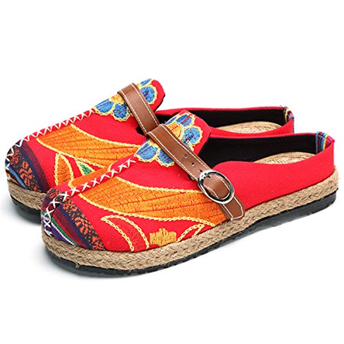 gracosy Alpargatas Zapatos de Mujer Caminando Zapatillas Plano de holgazán Sandalias de Verano de Playa Transpirables Bordados de Flores Coloridas jardín de Ocio al Aire Libre Zapatillas de casa