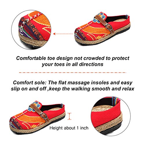 gracosy Alpargatas Zapatos de Mujer Caminando Zapatillas Plano de holgazán Sandalias de Verano de Playa Transpirables Bordados de Flores Coloridas jardín de Ocio al Aire Libre Zapatillas de casa