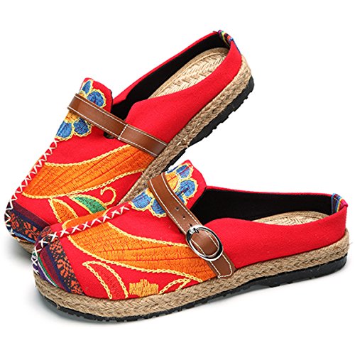gracosy Alpargatas Zapatos de Mujer Caminando Zapatillas Plano de holgazán Sandalias de Verano de Playa Transpirables Bordados de Flores Coloridas jardín de Ocio al Aire Libre Zapatillas de casa
