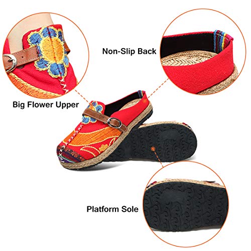 gracosy Alpargatas Zapatos de Mujer Caminando Zapatillas Plano de holgazán Sandalias de Verano de Playa Transpirables Bordados de Flores Coloridas jardín de Ocio al Aire Libre Zapatillas de casa