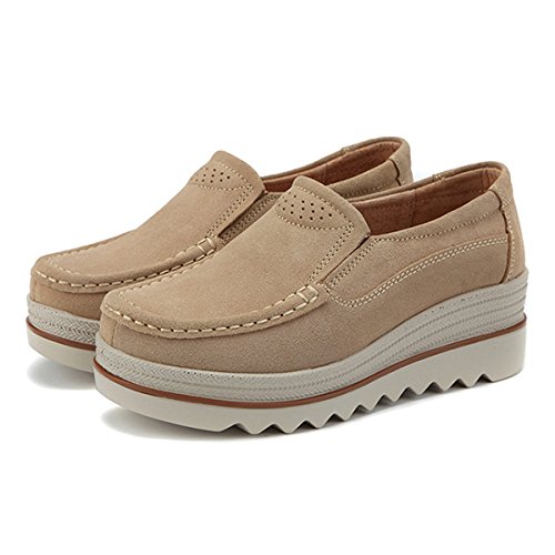 gracosy Mocasines Mujeres Cómodos Zapatos de Cuña de Gamuza Suave Toning Rocker Plataforma Oculta Talón Zapatillas de Deporte Casual Moda Zapatos de Conducción