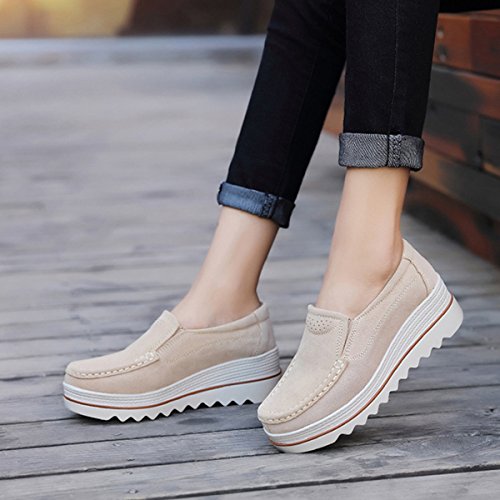 gracosy Mocasines Mujeres Cómodos Zapatos de Cuña de Gamuza Suave Toning Rocker Plataforma Oculta Talón Zapatillas de Deporte Casual Moda Zapatos de Conducción