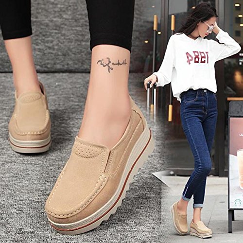 gracosy Mocasines Mujeres Cómodos Zapatos de Cuña de Gamuza Suave Toning Rocker Plataforma Oculta Talón Zapatillas de Deporte Casual Moda Zapatos de Conducción
