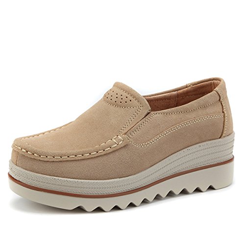 gracosy Mocasines Mujeres Cómodos Zapatos de Cuña de Gamuza Suave Toning Rocker Plataforma Oculta Talón Zapatillas de Deporte Casual Moda Zapatos de Conducción