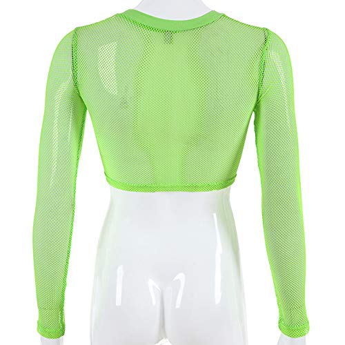 Greetuny 1pcs Verde Fluorescente Mallas Blusas Sexy Verano Mujer Verano 2019 Tops Fiesta Push up Transparentes Camisetas Mujer Manga Larga (M)