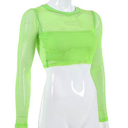 Greetuny 1pcs Verde Fluorescente Mallas Blusas Sexy Verano Mujer Verano 2019 Tops Fiesta Push up Transparentes Camisetas Mujer Manga Larga (M)