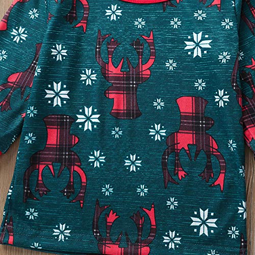 Greetuny Traje Pijama Navidad Bebe Niño Niña Copo de Nieve Alces Impresión Ropa de Dormir Manga Larga Tops + Pantalones Navidad Conjunto de Pijama (9-12 Months, Verde)