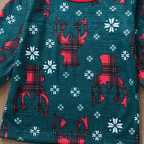 Greetuny Traje Pijama Navidad Bebe Niño Niña Copo de Nieve Alces Impresión Ropa de Dormir Manga Larga Tops + Pantalones Navidad Conjunto de Pijama (9-12 Months, Verde)