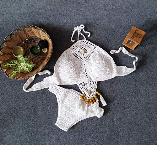 GREQ Traje de Baño Sexy Bañador Costume da bagno New Lady Set da bagno da spiaggia fatto a Mano all'uncinetto con Nappa divisa Bikini-Black_M