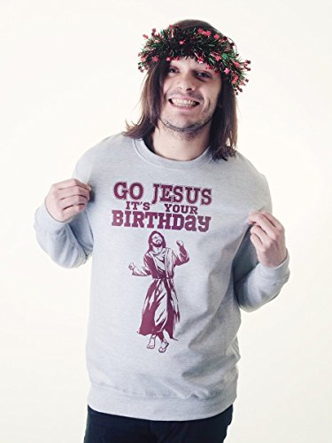 Grindstore - Jersey navideño Gracioso Go Jesus It`s Your Birthday (S) (Gris)