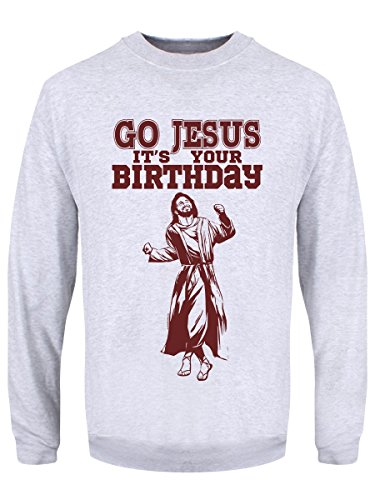 Grindstore - Jersey navideño Gracioso Go Jesus It`s Your Birthday (S) (Gris)