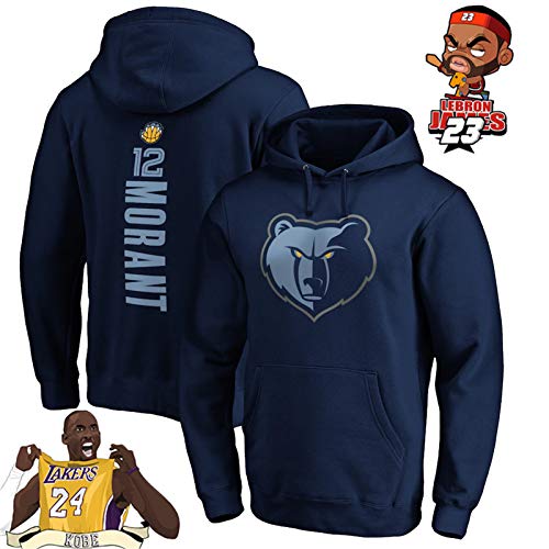 Grisáceos Ja Morant 12# Baloncesto Sudadera con Capucha para los Hombres-Jerseys del Deporte Retro Pullover Regalo Suelta la Camiseta de la Camiseta de Manga Larga de entrenamient B-L
