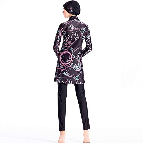 Grsafety Impresión Mujeres Musulmanas Traje de baño - 3 Piezas Modeste Burkini Completa Muslim Swimwear con Hijab Burqini Beachwear Tankini, Marrón, 3XL