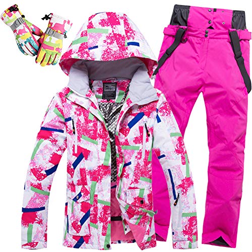 GTTBS-ski Trajes de Esquí Mujer Snowsuit Pantalones Nieve Impermeable Chaqueta Traje Nieve Deportes Invierno Trekking Transpirable Chaqueta de Esquí Ropa Set 1 Par de Guantes,Pink5,M