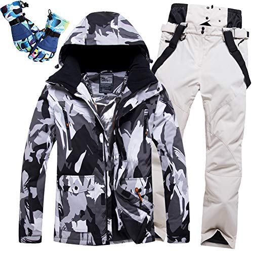 GTTBS-ski Trajes de Esquí Snowsuit Chaqueta de Esquí Pantalones Impermeable Chaqueta Hombre Trekking Transpirable Excursionismo Pantalones Nieve Invierno Ropa Set +1 Par de Guantes,Black5,L