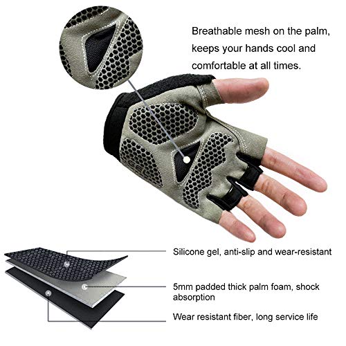 Guantes de Ciclismo MTB Guantes de Bici de Carretera de Medio Dedo, Guantes Deportivos para Gimnasio Moto Entrenamiento, Antideslizantes Guantes Transpirables Verano para Hombre y Mujer, Negro-M