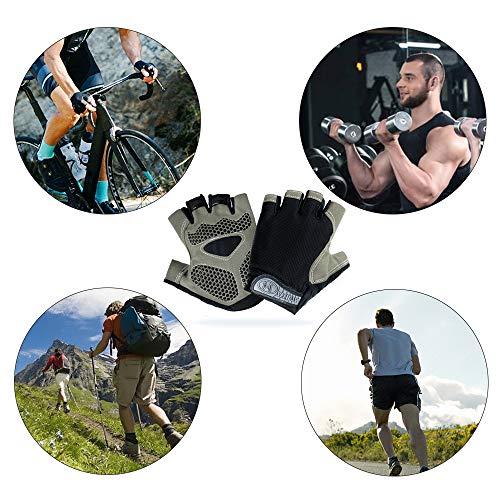 Guantes de Ciclismo MTB Guantes de Bici de Carretera de Medio Dedo, Guantes Deportivos para Gimnasio Moto Entrenamiento, Antideslizantes Guantes Transpirables Verano para Hombre y Mujer, Negro-M