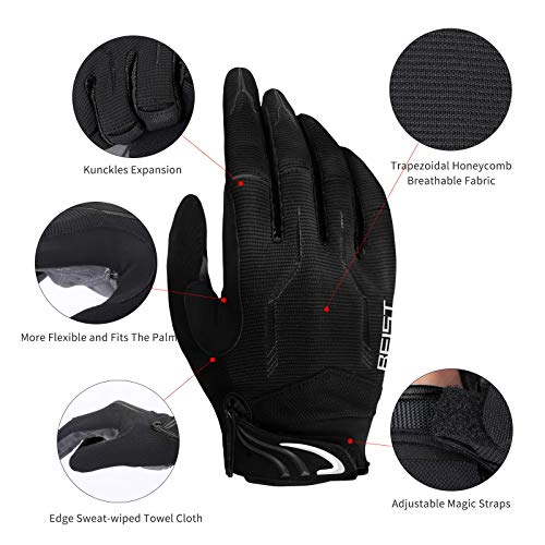 Guantes de Ciclismo,Guantes Bicicleta Montaña Guantes Dedos Completos Guantes MTB Hombres Mujeres Pantalla Táctil Aacolchados Transpirable (M, Negro)