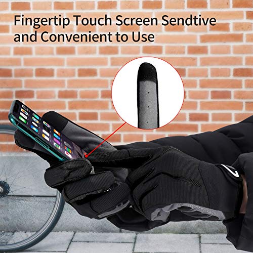 Guantes de Ciclismo,Guantes Bicicleta Montaña Guantes Dedos Completos Guantes MTB Hombres Mujeres Pantalla Táctil Aacolchados Transpirable (M, Negro)