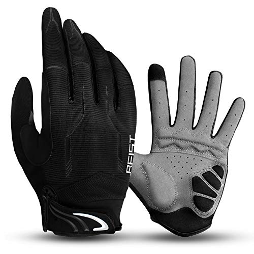 Guantes de Ciclismo,Guantes Bicicleta Montaña Guantes Dedos Completos Guantes MTB Hombres Mujeres Pantalla Táctil Aacolchados Transpirable (M, Negro)