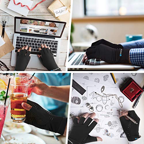 Guantes de cobre para artritis, Duerer Los mejores guantes de compresión para hombres y mujeres. Túnel carpiano RSI Guantes de compresión tendinitis reumatoide para el trabajo diario (Negro, Large)